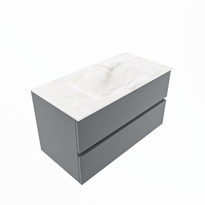 Mondiaz VICA-DLUX ensemble de meuble de salle de bain - 90cm - meuble sous-vasque plata - 2 tiroirs - lavabo encastrée cloud milieu - sans trous de robinet - version haute de 60cm - ostra