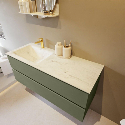 Mondiaz VICA-DLUX Ensemble de meuble de salle de bain - 120cm - meuble sous-vasque armée - 2 tiroirs - lavabo encastré nuage gauche - 1 trou de robinet - version haute de 60cm - opalo