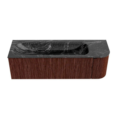 Mondiaz KURVE-DLUX Badkamermeubelset - 145x46x40cm - 1 lade - 1 deur - wastafel solid surface - links - 1 kraangat - Ruby