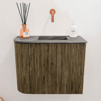 Mondiaz JOYA-DLUX 51.6cm toiletmeubel - ronding links kleur Dusk - Wastafel FAYE positie Rechts Zonder kraangat kleur Sombra.