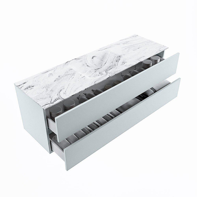MONDIAZ VICA-DLUX Ensemble meuble de salle de bains - 150cm - sous-meuble clay - 2 tiroirs - lavabo encastré cloud au milieu - 1 trou de robinet - version haute 60cm - glace