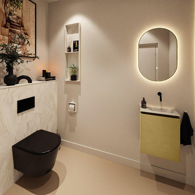 MONDIAZ TURE-DLUX meuble de toilettes 40 cm Oro. EDEN lavabo Ostra position à droite. Sans trou de robinet.