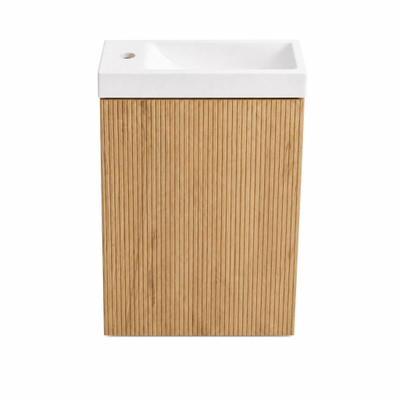 Saniclass Holz Atelier Ensemble meuble WC - 40x60.5cm - 1 porte - lave-mains céramique - trou de robinet à droite - chêne naturel