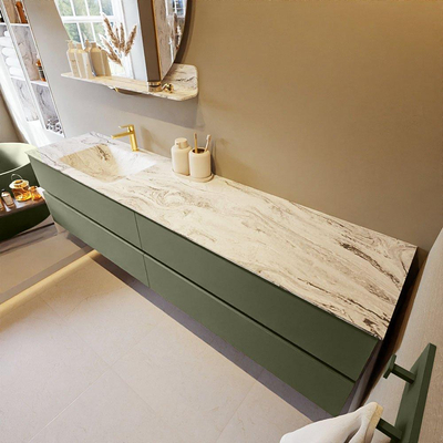 MONDIAZ VICA-DLUX Ensemble meuble de salle de bains - 200cm - sous-meuble army - 4 tiroirs - lavabo encastré cloud gauche - 1 trou de robinet - version haute 60cm - glace