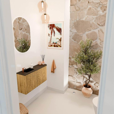 Mondiaz JOYA 81.6cm toiletmeubel - ronding rechts kleur Oak - Wastafel FAYE positie Links 1 kraangat kleur Urban.