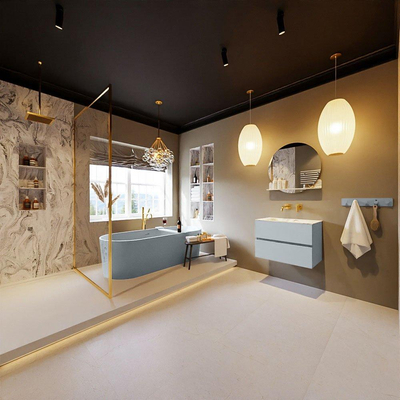 MONDIAZ VICA-DLUX Ensemble meuble de salle de bains - 70cm - meuble bas clay - 2 tiroirs - lavabo encastré cloud central - sans trous de robinetterie - version haute 60cm - glace