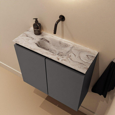 MONDIAZ TURE-DLUX Meuble toilette - 60cm - Dark Grey - EDEN - vasque Glace - position centrale - sans trou de robinet