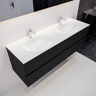 MONDIAZ VICA Ensemble de meuble salle de bain - 150cm - 2 tiroirs - lavabo Moon double - 2 trous de robinet - solid surface urban