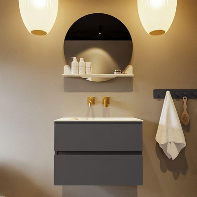 Mondiaz VICA-DLUX Ensemble de meuble de salle de bain - 70cm - meuble sous-vasque gris foncé - 2 tiroirs - lavabo encastré nuage milieu - sans trous de robinet - version haute de 60cm - frape