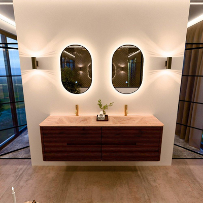 Mondiaz CIRO-DLUX Badkamermeubelset - 160x45x50cm - Solid surface wastafel Saba - 2 wasbak Dubbel - 2 kraangaten - 4 lades - Ruby