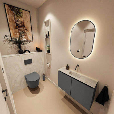 MONDIAZ TURE-DLUX Meuble toilette - 80cm - Dark Grey - EDEN - vasque Ostra - position centrale - sans trou de robinet