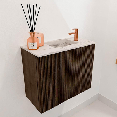 Mondiaz JOYA-DLUX Meuble de toilette 50cm - couleur Walnut - Vasque FAYE position Droite 1 trou de robinet couleur Nata.