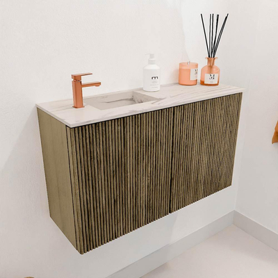 Mondiaz JOYA-DLUX 70cm meuble de salle de bains - couleur Dusk - Vasque FAYE position Gauche 1 trou de robinet couleur Nata.