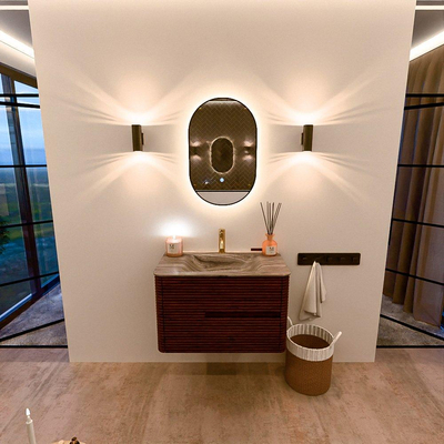Mondiaz CIRO-DLUX Badkamermeubelset - 80x45x50cm - Solid surface wastafel Sombra - 1 wasbak Midden - 1 kraangat - 2 lades - Ruby