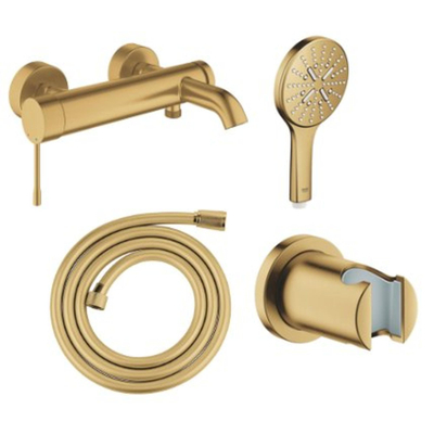 Grohe Essence Badset - badkraan - handdouche - handdouchehouder - doucheslang - brushed cool sunrise (goud)