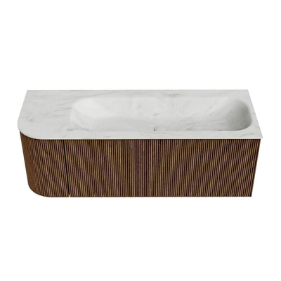 MONDIAZ KURVE-DLUX 125cm Meuble salle de bain avec module 25 G - couleur Walnut - 1 tiroir - 1 porte - vasque BIG MEDIUM droite - sans trou de robinet - couleur Opalo