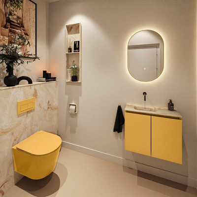 MONDIAZ TURE-DLUX Meuble toilette - 60cm - Ocher - EDEN - vasque Frappe - position gauche - sans trou de robinet