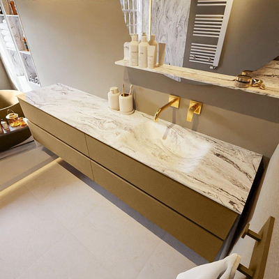 MONDIAZ VICA-DLUX Ensemble meuble de salle de bains - 200cm - meuble bas oro - 4 tiroirs - lavabo encastré cloud à droite - sans trous de robinet - version haute 60cm - glace