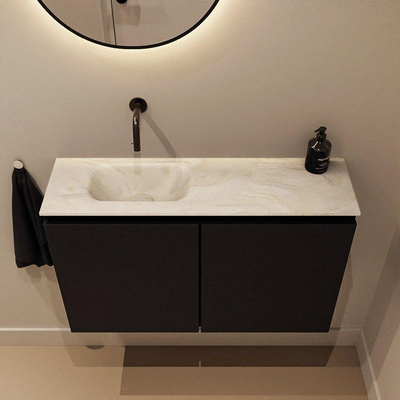 MONDIAZ TURE-DLUX Meuble WC 80 cm Urban. Lavabo EDEN Ostra position gauche. Sans trou de robinet.