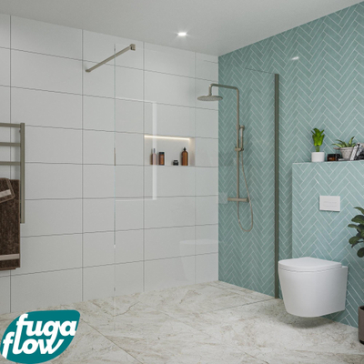 FugaFlow Eccelente Vetro douche à l'italienne salle de bain - 160x200cm - verre clair - bras mural - gunmetal