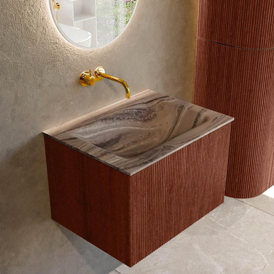 MONDIAZ KURVE-DLUX Meuble de salle de bains 60cm couleur Ruby avec 1 tiroir et 0 porte. Lavabo CLOUD Central sans trou de robinet Sombra.