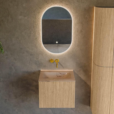 MONDIAZ KURVE-DLUX 50cm badmeubel kleur Oak met 1 lade en 0 deuren. Wastafel GRUNNE Midden zonder kraangat Arena.