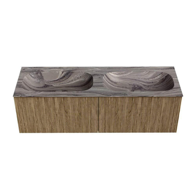 MONDIAZ KURVE-DLUX Meuble de salle de bains 140 cm couleur Dusk avec 2 tiroirs et 0 porte. Lavabo STOR SMALL Double 2 trous de robinet Sombra.