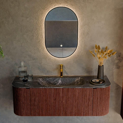 Mondiaz KURVE-DLUX Ensemble de meubles de salle de bains - 130x46x40cm - 1 tiroir - 2 portes - lavabo solid surface - central - 1 trou de robinet - Ruby