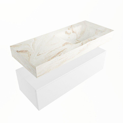 Mondiaz ALAN-DLUX Ensemble de meuble - 110cm - meuble Talc mat - 1 tiroir - Lavabo Cloud Frappe suspendu - vasque Droite - 0 trous de robinet