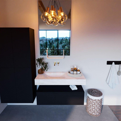 MONDIAZ ALAN - DLUX Ensemble de meuble de salle de bains - 100cm - meuble bas - Urban - 1 tiroir - lavabo suspendu - vasque à gauche - 0 trous de robinet - Ostra