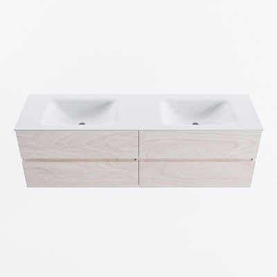 Mondiaz Vica ensemble de meuble de salle de bain - 160cm - meuble sous vasque en aggloméré - 4 tiroirs - lavabo cloud double - sans trous de robinet - version haute de 60cm - talc