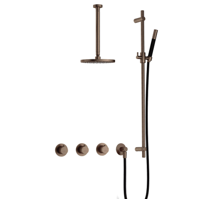 Hotbath Cobber IBS70 Regendoucheset - inbouw - 30cm plafondarm - 20cm ronde hoofddouche - staafhanddouche - glijstang - messing verouderd koper (goud)