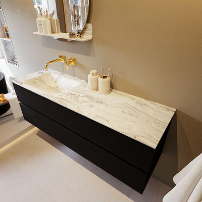 Mondiaz VICA-DLUX ensemble de meuble de salle de bain - 150cm - meuble sous-vasque urban - 2 tiroirs - lavabo encastré cloud gauche - sans trous de robinet - version haute de 60cm - glace