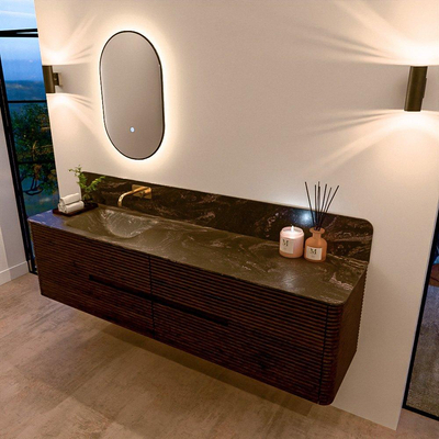 Mondiaz CIRO-DLUX Badkamermeubelset - 190x45x50cm - Solid surface wastafel Lava - 1 wasbak Links - zonder kraangaten - 4 lades - Walnut