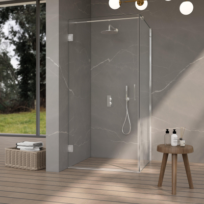 FugaFlow Eccelente Vetro Cabine de Douche - 90x90x200cm - charnières - poignée de porte - barre de stabilisation - plat - verre de sécurité clair - Chrome