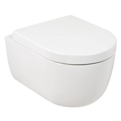 Plieger kansas WC suspendu avec cuvette compacte sans rebord 36x49cm comprenant un siège de toilette à fermeture progressive et un dispositif de levage blanc brillant.