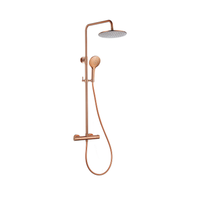 Fortifura Calvi Regendoucheset - thermostatisch - 25cm - hoofddouche - gladde slang - ronde handdouche - PVD - geborsteld koper