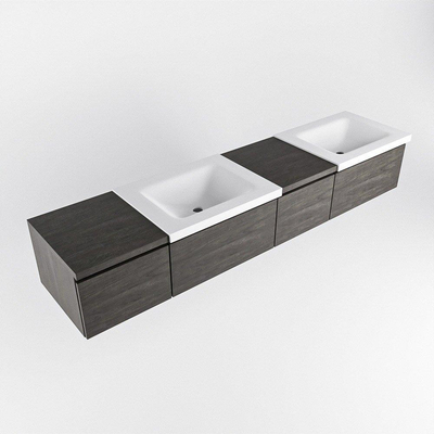 MONDIAZ BUKLA Meuble de salle de bains 200cm avec module 40 droite couleur Dark Brown avec 4 tiroirs. Lavabo CLOUD double 2 trous de robinet couleur Talc.