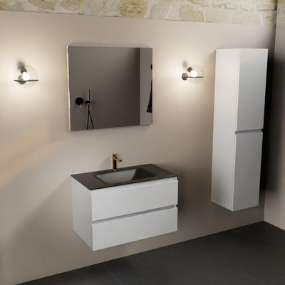 Mondiaz AIVY Ensemble de meuble - 80x45x50cm - 1 trou de robinet - 1 vasque Urban Solid surface - Centre - 2 tiroirs - avec miroir - MDF Talc