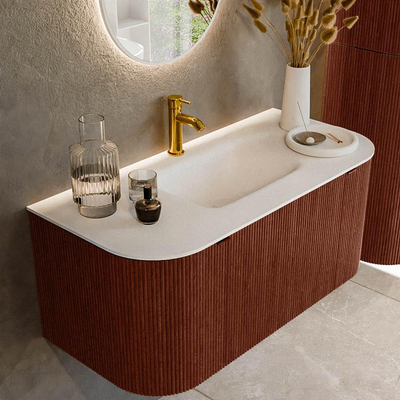 Mondiaz KURVE Badkamermeubelset - 100x46x40cm - 1 lade - 2 deuren - wastafel solid surface - midden - 1 kraangat - Ruby