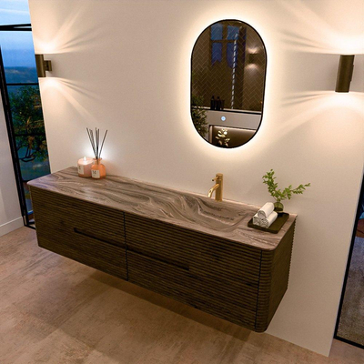 Mondiaz CIRO-DLUX Ensemble de meubles de salle de bains - 180x45x50cm - Vasque en solid surface Sombra - 1 bassin à droite - 1 trou de robinet - 4 tiroirs - Shadow