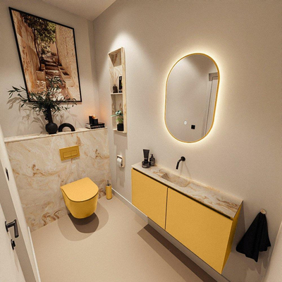 MONDIAZ TURE-DLUX Meuble toilette - 100cm - Ocher - EDEN - vasque Frappe - position centrale - sans trou de robinet