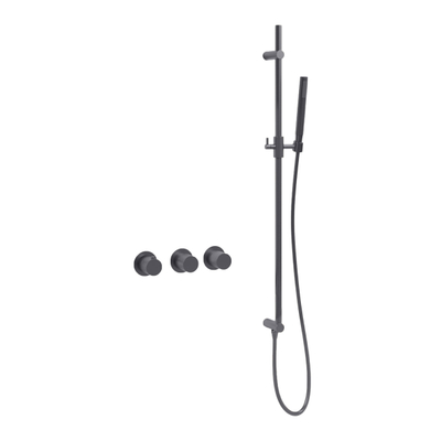 Fortifura Nebbio Badcombinatie-set - thermostaatkraan - glijstang - met geïntegreerde - wandaansluitbocht - metalen doucheslang - staaf handdouche - badvulcombinatie - PVD - geborsteld gunmetal (antraciet)