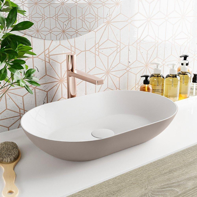Mondiaz Onni Waskom - 55x35x10cm - ovaal - opbouw - Solid Surface Smoke/Talc SHOWROOMMODEL
