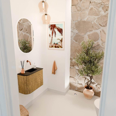 Mondiaz JOYA 51.6cm toiletmeubel - ronding links kleur Oak - Wastafel FAYE positie Rechts Zonder kraangat kleur Urban.