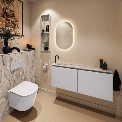 MONDIAZ TURE-DLUX meuble de toilettes 120 cm Cale. EDEN vasque Glace position gauche. Avec 1 trou de robinet.