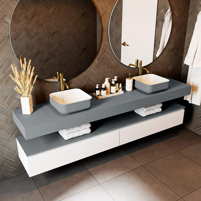 Mondiaz TOP 46 Vrijhangend Topblad - 220x46x12cm - geschikt voor waskom - Solid surface - Plata