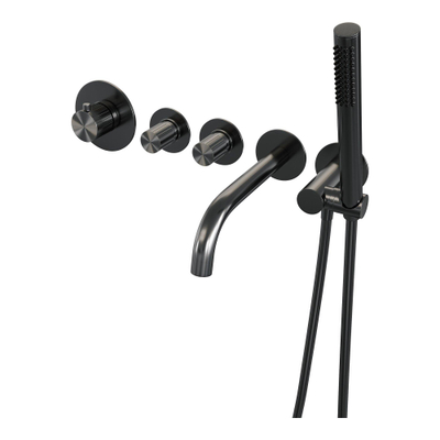 BRAUER Stripe Thermostatische Badkraan - SET 01 - inbouw - uitloop - staaf handdouche - doucheslang - wandaansluitbocht - gunmetal geborsteld PVD