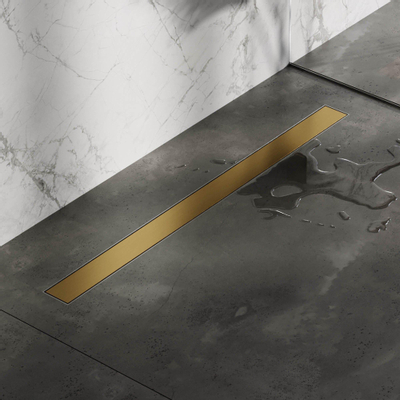 Brauer Douchegoot - 100x7.5cm - vloerflens - tegelinlegrooster omkeerbaar - RVS - geborsteld goud