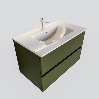 MONDIAZ VICA Badkamermeubelset - 80cm - 2 lades - wasbak Denia midden - 1 kraangat - keramiek army